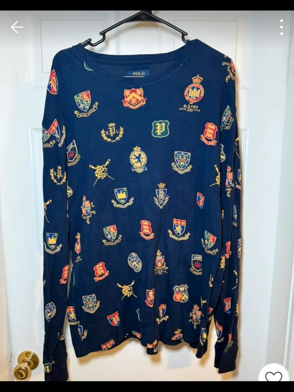 Polo by Ralph Lauren XL Navy Long Sleeve Thermal Crew with Heraldic Crest Print